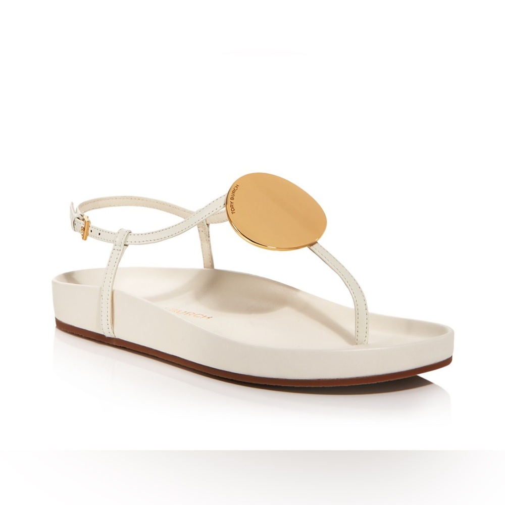 Tory Burch Patos Gold Tone/White Cloud Thong Sandals 5.5M